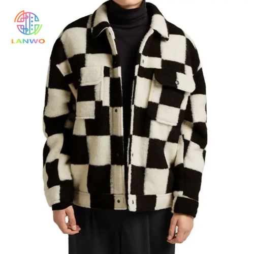 Plaid Pattern Men Wool Jackets Customized Logo Men Winter Jackets 100% Polyester