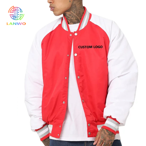 Boxy Fit Crew Neck Full Button Varsity Jacket Nylon Custom Patch Embroidery Logo Oversized Letterman Jacket For Factory