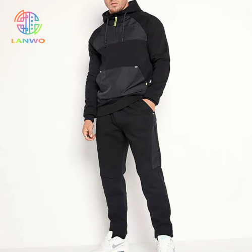 Fashion Design Loose Fit 2 Pieces Sweat Suit Men Streetwear Color Blocks Panel Custom Tracksuits Men Training Wear