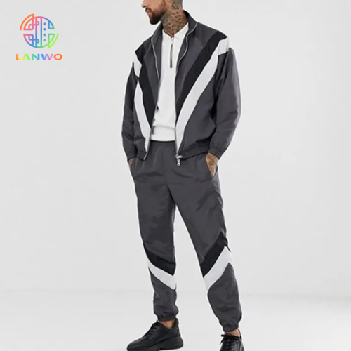 Custom Tracksuit Nylon Ripstop Contrast Stripe Jogging Suits Wholesale Color Block Track Suit