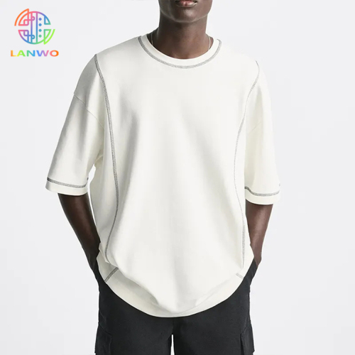 Custom Tshirt Men's 100% Cotton Contrast Trim Tshirt Streetwear Oversized Crewneck Drop Shoulder Heavyweight T Shirt For Men