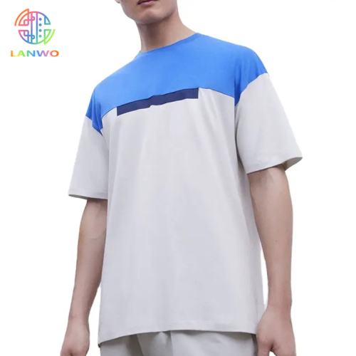 Men's 100% Cotton Blank T Shirts High Quality Oversized Casual Custom Logo Design Drop Shoulder Color Splicing T-shirt For Men