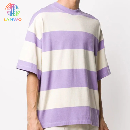 Men's 100% Ringspun Cotton Stripe Jersey Oversized Dropper Shoulder Luxury Quality Plain Streetwear Custom T Shirt