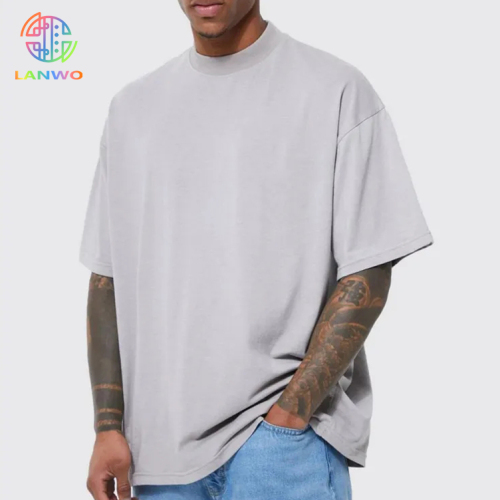Custom Design Tshirts Men's Cotton Tshirt Streetwear Oversized Rib Crewneck Boxy Heavyweight 300gsm T Shirt For Men