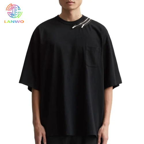 Custom Logo Design Men's 100% Cotton T-shirt Blank Oversized Drop Shoulder Ribbed Crew Neck Blank T-shirt For Men