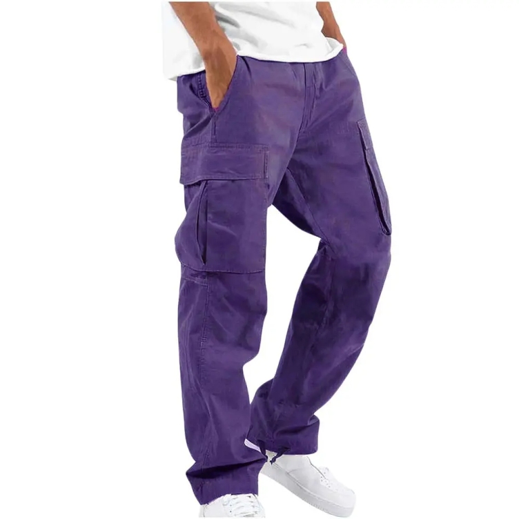 Custom Multi-color Big Side Pockets Multi-pockets Loose Button Closure Pants Men's Pants