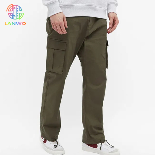 Custom Checked Cotton Ripstop Cargo Pockets Pants With Adjustable Drawcord Cuffs Track Pants