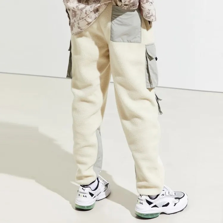 Polar Fleece Fabric Mens Oem Colorblock Pants With Side Cargo Pockets