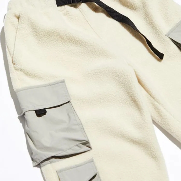 Polar Fleece Fabric Mens Oem Colorblock Pants With Side Cargo Pockets
