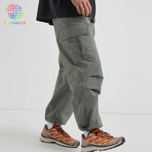Mens Casual Gray Drawstring Cargo Pants High Quality Outdoor Street Trousers