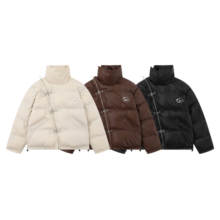 Niche design button padded coat, unisex down padded coat, winter padded jacket