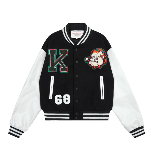 Autumn and winter men's baseball uniform retro street towel embroidered bulldog short loose jacket embroidered baseball uniform