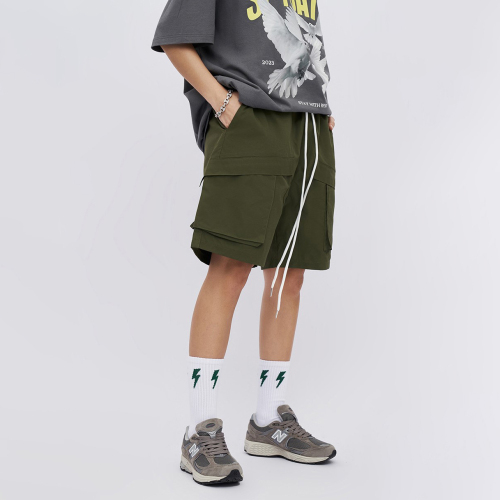 Summer new thin pocket solid color cargo shorts loose quarter pants for men