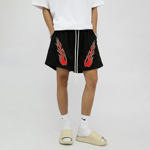 Summer new hip-hop embroidered flame casual shorts for men