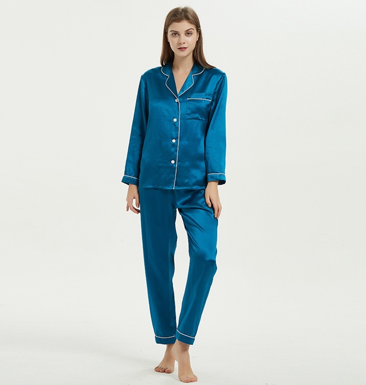 Women's 100% Mulberry Silk Charmeuse Long Sleeve Pants Pajama Set