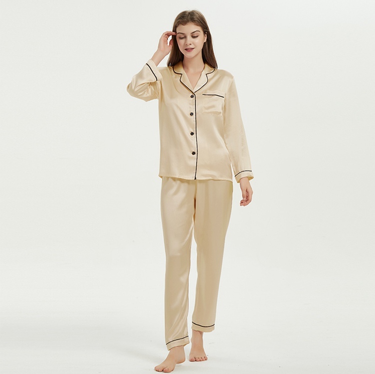 Women's 100% Mulberry Silk Charmeuse Long Sleeve Pants Pajama Set