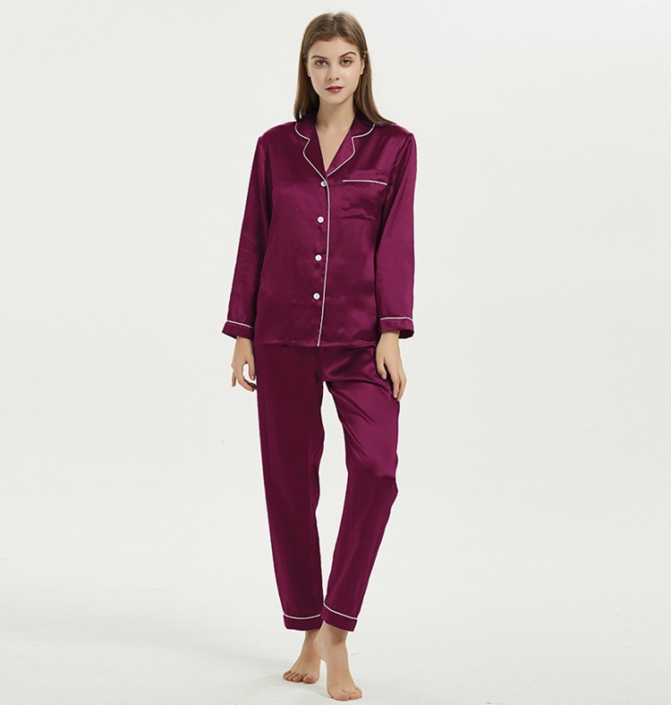 Women's 100% Mulberry Silk Charmeuse Long Sleeve Pants Pajama Set