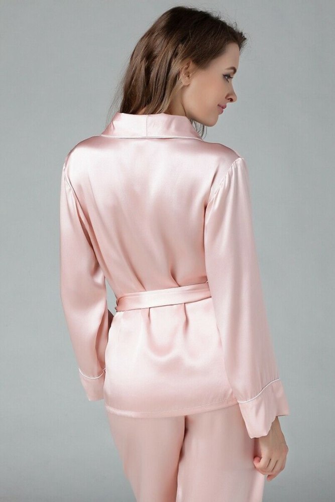 Women's 100% Mulberry Silk Charmeuse Bathrobe Type Pajamas
