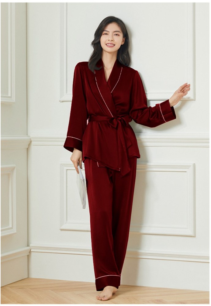 Women's 100% Mulberry Silk Charmeuse Bathrobe Type Pajamas