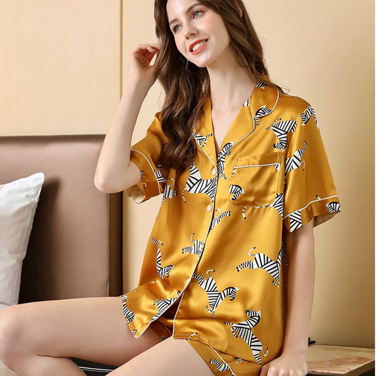 Womens Zebra Print Short Silk Pajamas
