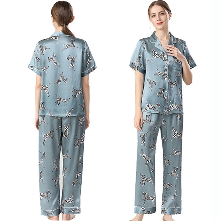 Women's 19 Momme 100% Mulberry Silk Zebra Print Short Sleeve Pajama