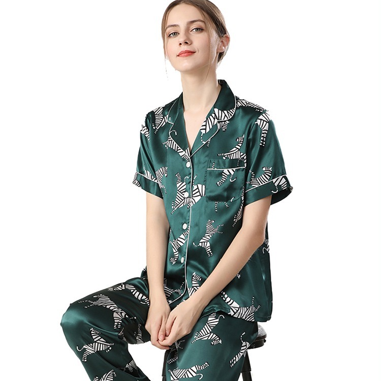 Women's 19 Momme 100% Mulberry Silk Zebra Print Short Sleeve Pajama