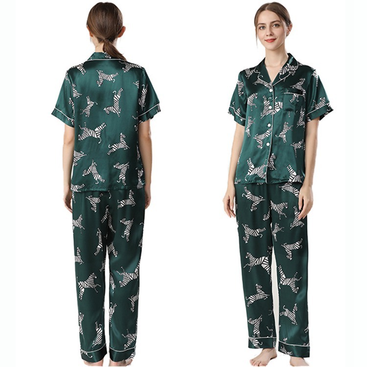 Women's 19 Momme 100% Mulberry Silk Zebra Print Short Sleeve Pajama