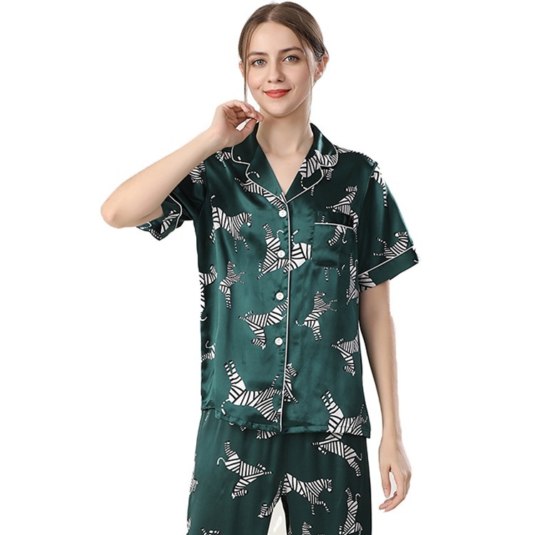 Women's 19 Momme 100% Mulberry Silk Zebra Print Short Sleeve Pajama