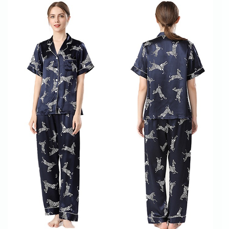 Women's 19 Momme 100% Mulberry Silk Zebra Print Short Sleeve Pajama