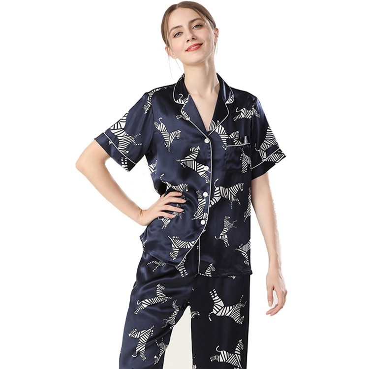 Women's 19 Momme 100% Mulberry Silk Zebra Print Short Sleeve Pajama