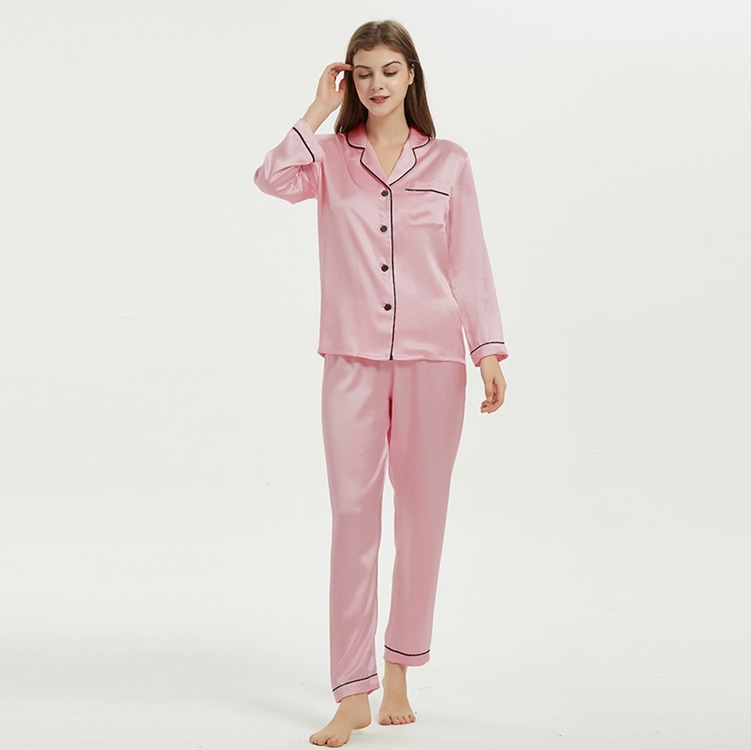 Women's 100% Mulberry Silk Charmeuse Long Sleeve Pants Pajama Set
