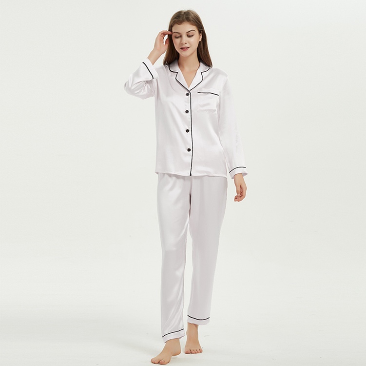 Women's 100% Mulberry Silk Charmeuse Long Sleeve Pants Pajama Set