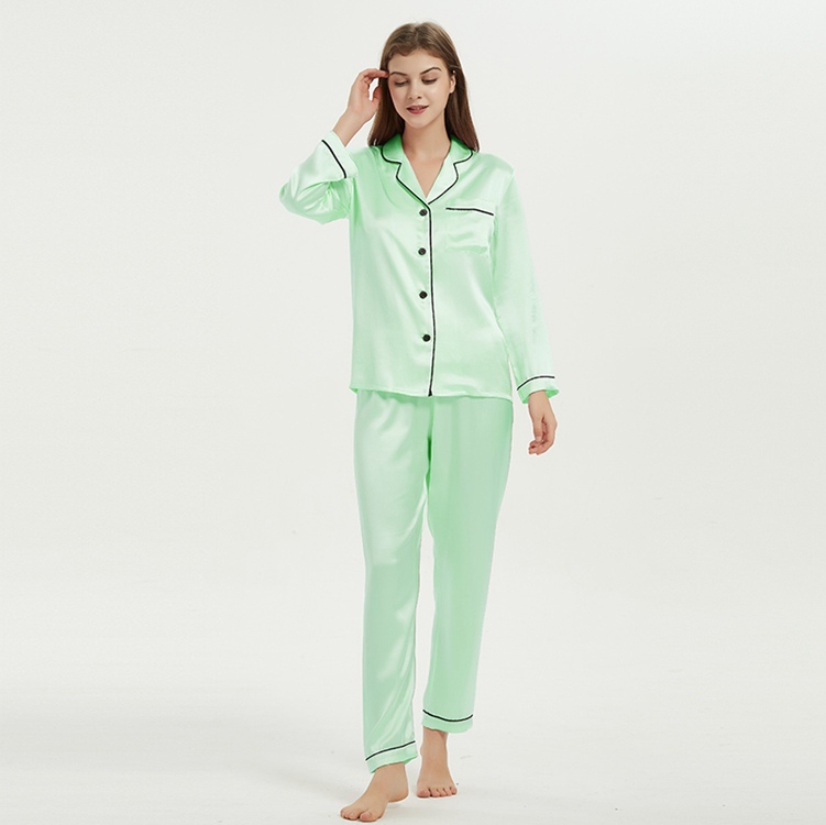 Women's 100% Mulberry Silk Charmeuse Long Sleeve Pants Pajama Set