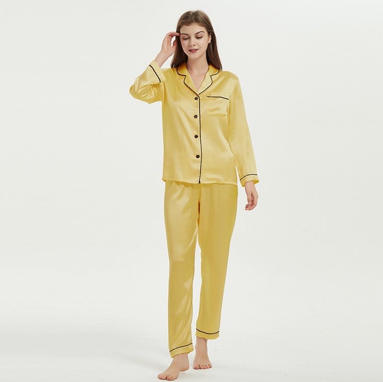 Women's 100% Mulberry Silk Charmeuse Long Sleeve Pants Pajama Set