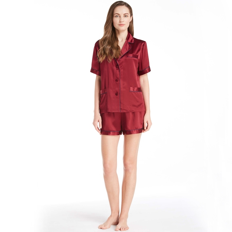 Women's 100% Mulberry Silk Charmeuse Short Sleeve Deep V Neck Pajamas