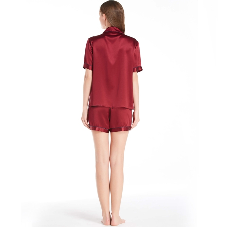 Women's 100% Mulberry Silk Charmeuse Short Sleeve Deep V Neck Pajamas