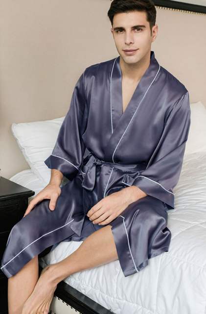 Men's Mulberry Silk Robe 100% Real Mulberry Silk 6A 