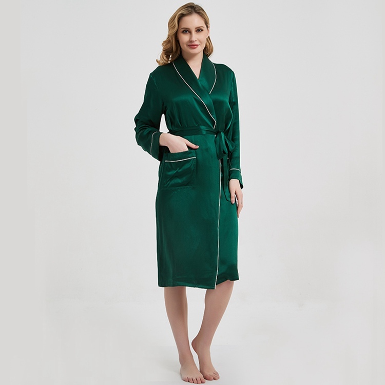 Women's 100% Pure Mulberry Silk Charmeuse Long Bath Robe
