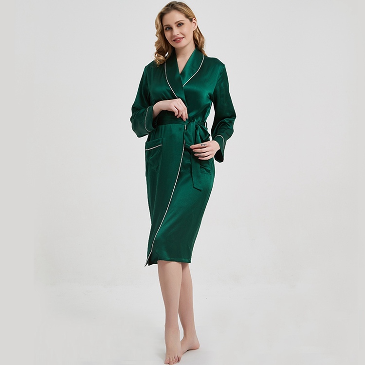 Women's 100% Pure Mulberry Silk Charmeuse Long Bath Robe