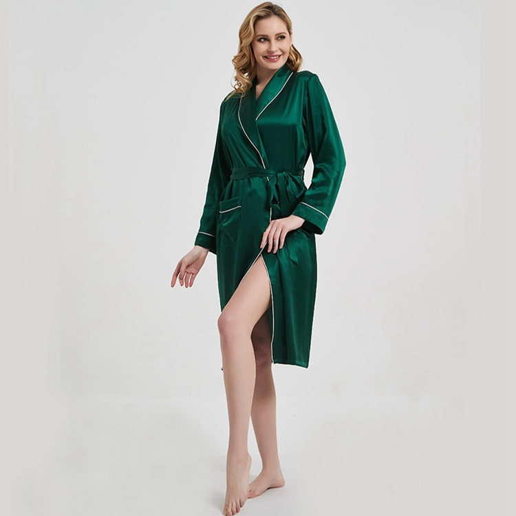 Women's 100% Pure Mulberry Silk Charmeuse Long Bath Robe