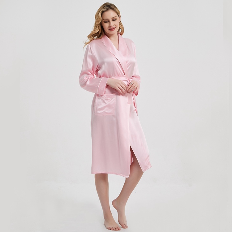 Women's 100% Pure Mulberry Silk Charmeuse Long Bath Robe