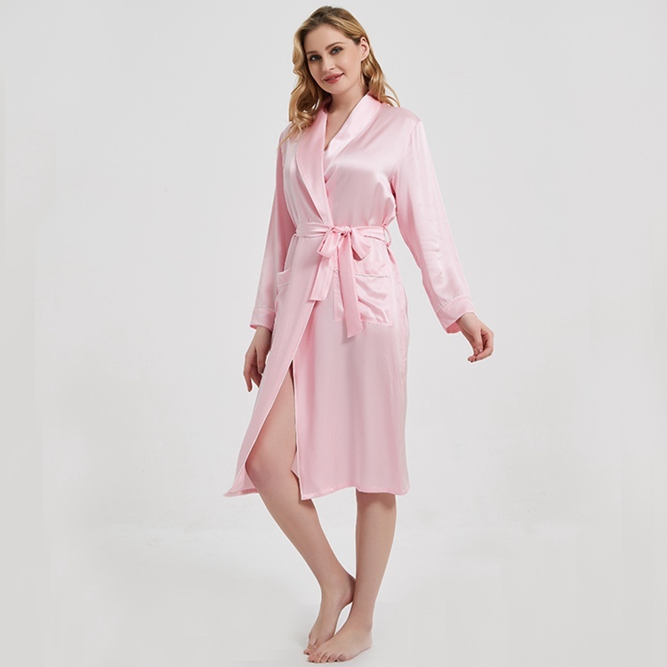 Women's 100% Pure Mulberry Silk Charmeuse Long Bath Robe