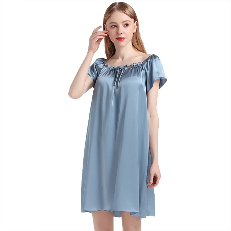 Steel Blue Silk Princess Nightgowns