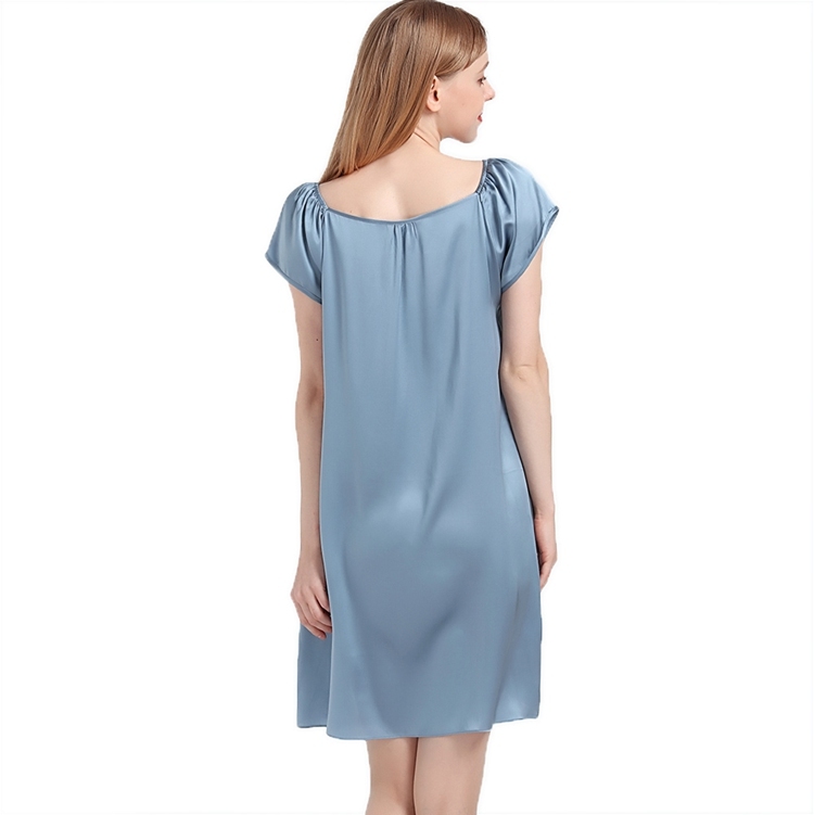 Steel Blue Silk Princess Nightgowns-back