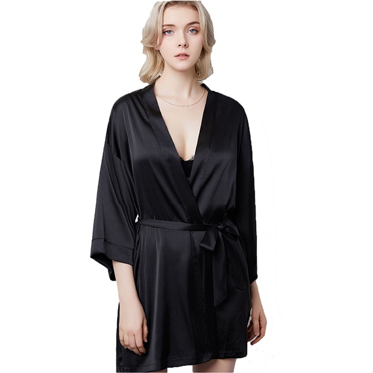 Black Women's Silk Drop Shoulder Kimono