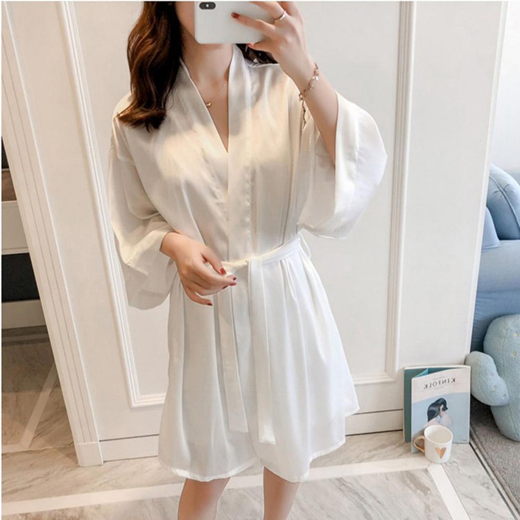 Natural White Women's Silk Drop Shoulder Kimono
