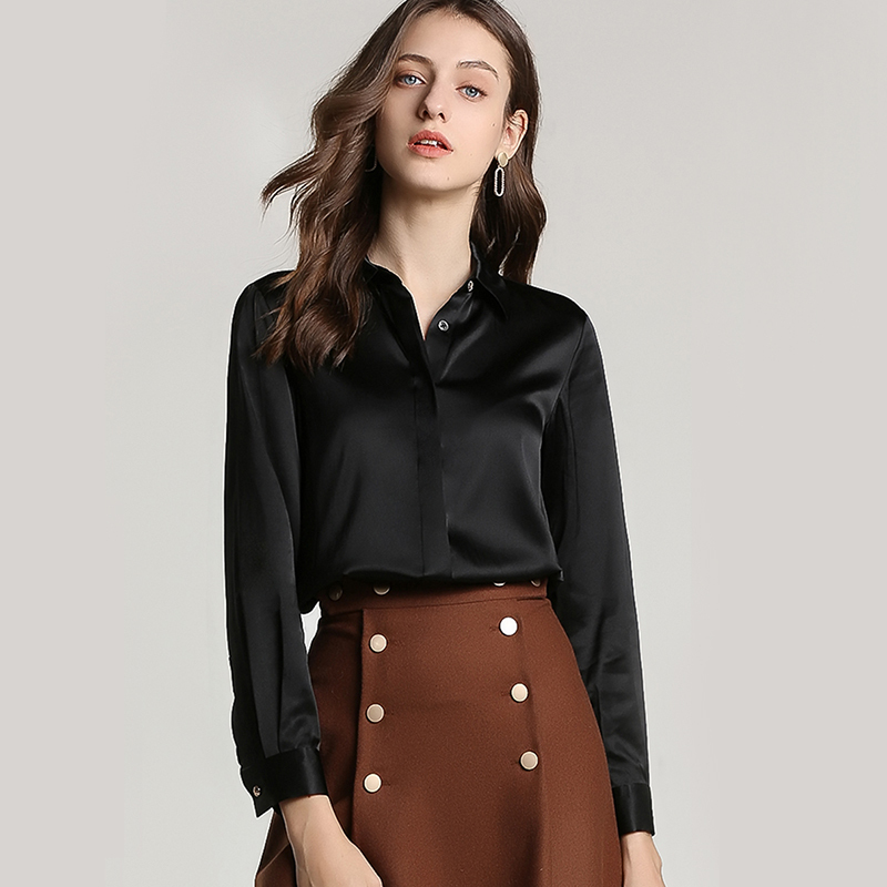 Black Silk Button Up Shirt Women