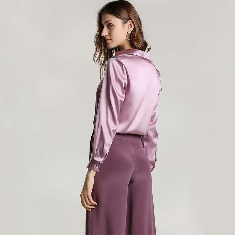 Dusky Pink Silk Button Up Shirt Women-1