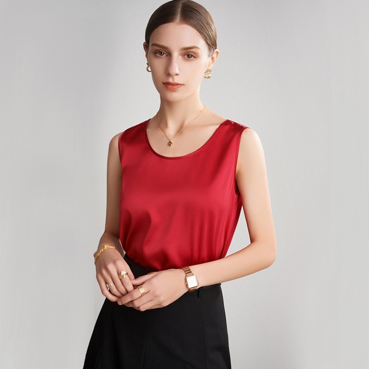 Red Wide Strap Silk Tops Womens