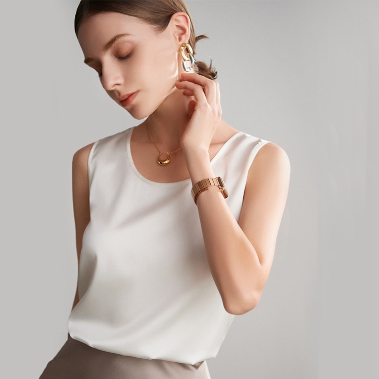 Natural White Wide Strap Silk Tops Womens